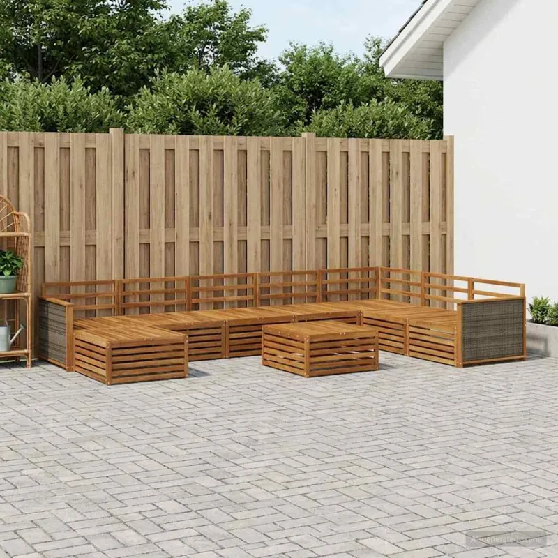 Lauko sofos komplektas 9 pcs Natūrali Kietos akacijos mediena
