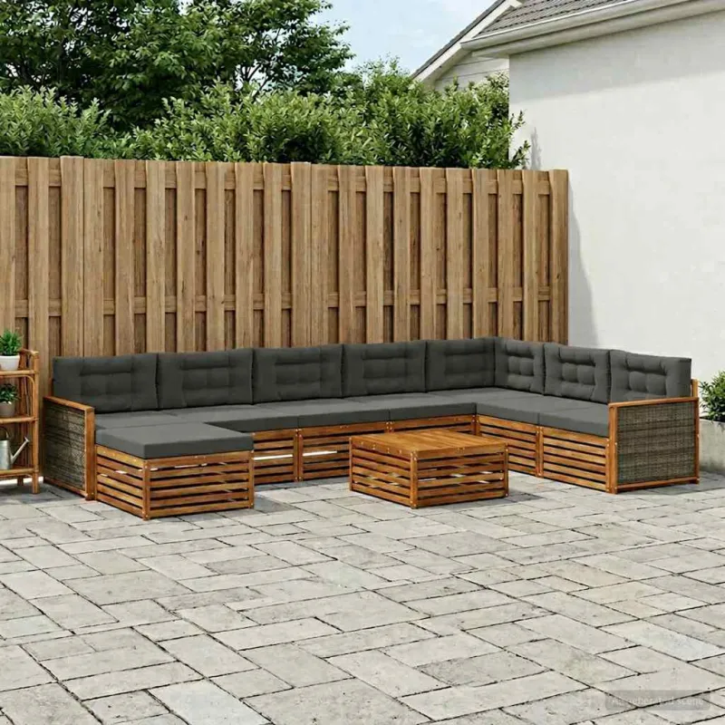 Lauko sofos komplektas su pagalve 9 pcs Natūralus ir antracitas