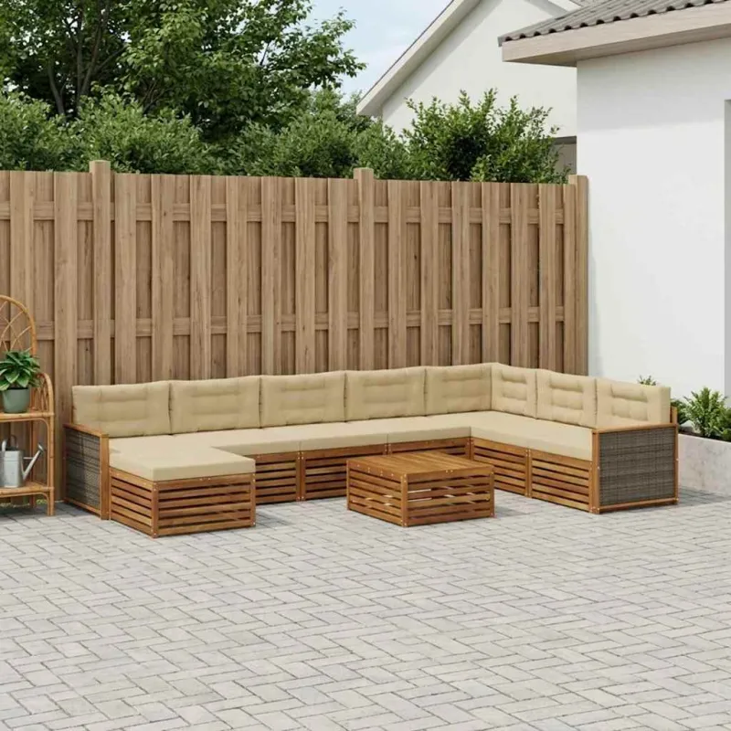Lauko sofos komplektas su pagalve 9 pcs Natūralus ir bežinis