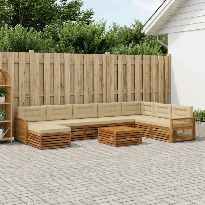 Lauko sofos komplektas su pagalve 9 pcs Natūralus ir bežinis