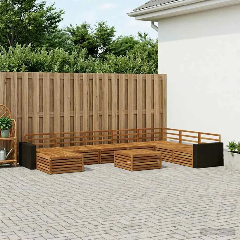 Lauko sofos komplektas 9 pcs Natūrali Kietos akacijos mediena