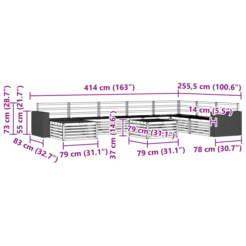 Lauko sofos komplektas 9 pcs Natūrali Kietos akacijos mediena