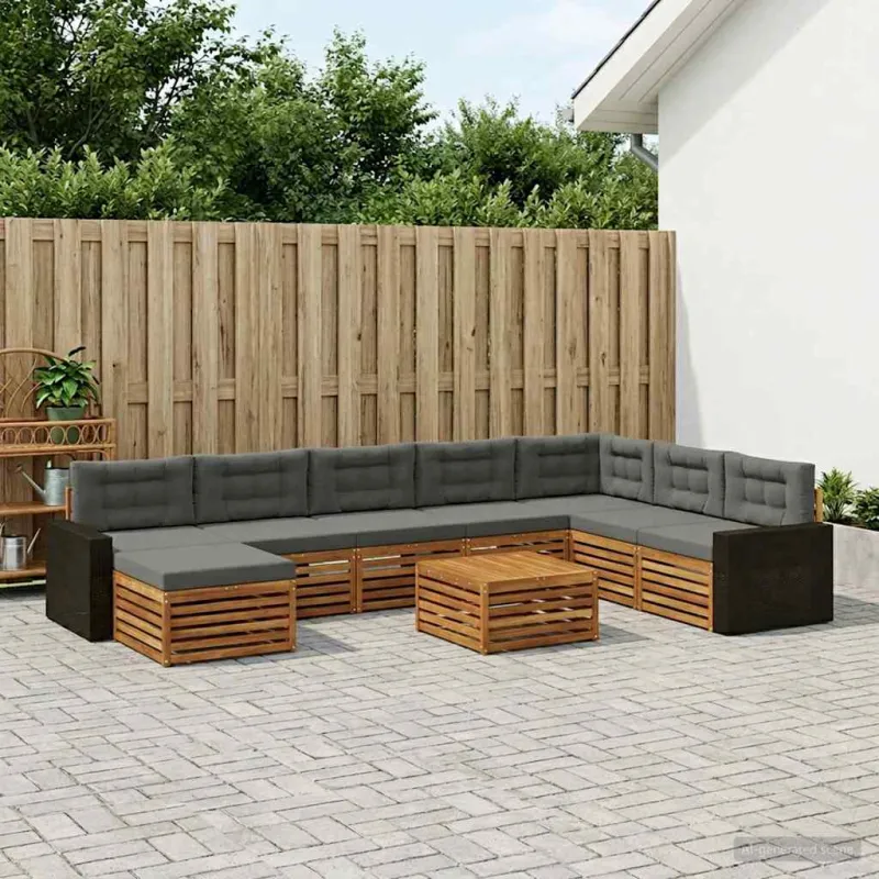 Lauko sofos komplektas su pagalve 9 pcs Natūralus ir antracitas