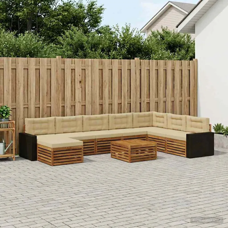 Lauko sofos komplektas su pagalve 9 pcs Natūralus ir bežinis