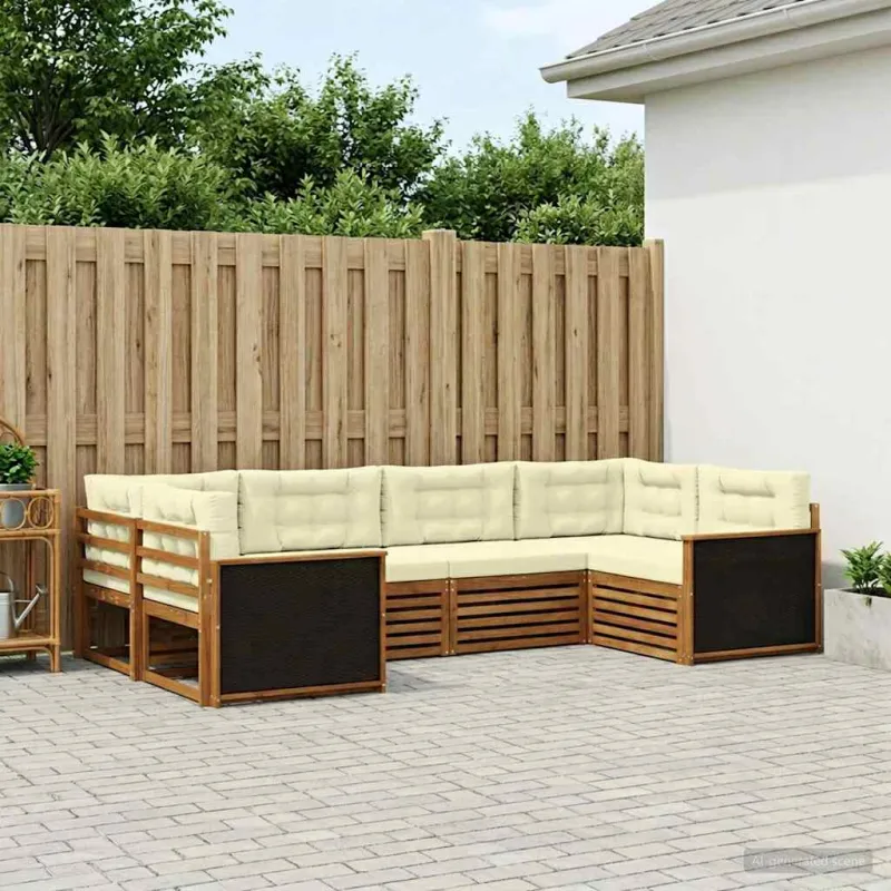 Lauko sofos komplektas su pagalve 6 pcs Natūralus ir grietinėlė