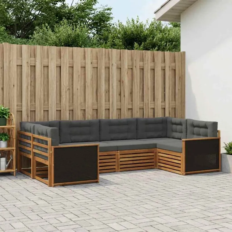 Lauko sofos komplektas su pagalve 6 pcs Natūralus ir antracitas