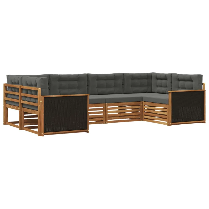 Lauko sofos komplektas su pagalve 6 pcs Natūralus ir antracitas