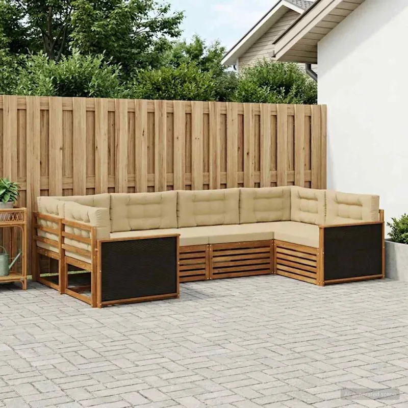 Lauko sofos komplektas su pagalve 6 pcs Natūralus ir bežinis