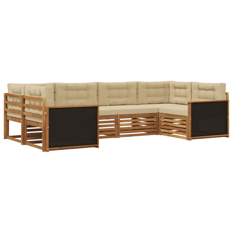 Lauko sofos komplektas su pagalve 6 pcs Natūralus ir bežinis