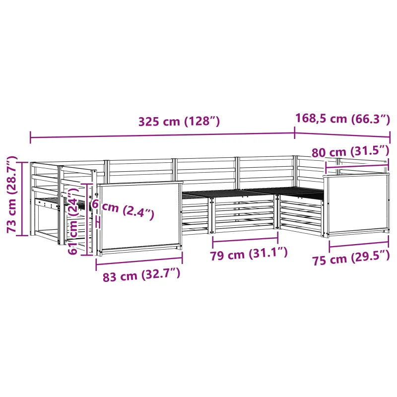 Lauko sofos komplektas 6 pcs Natūrali