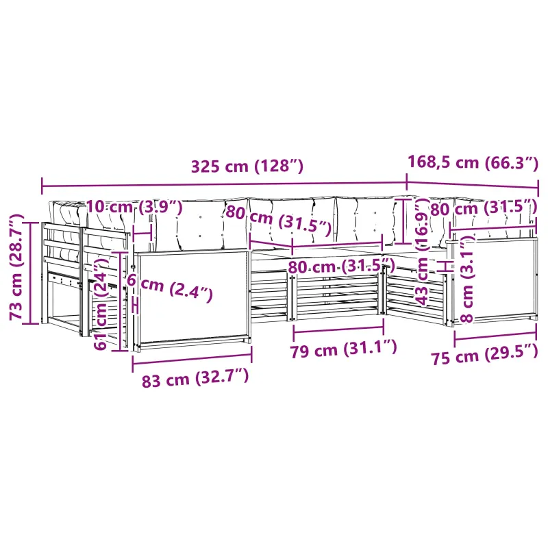 Lauko sofos komplektas su pagalve 6 pcs Natūralus ir grietinėlė