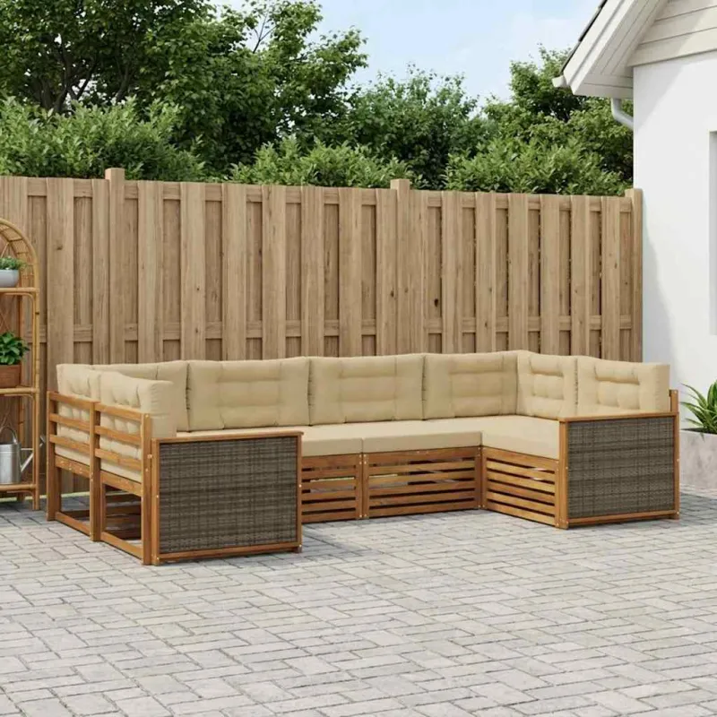 Lauko sofos komplektas su pagalve 6 pcs Natūralus ir bežinis