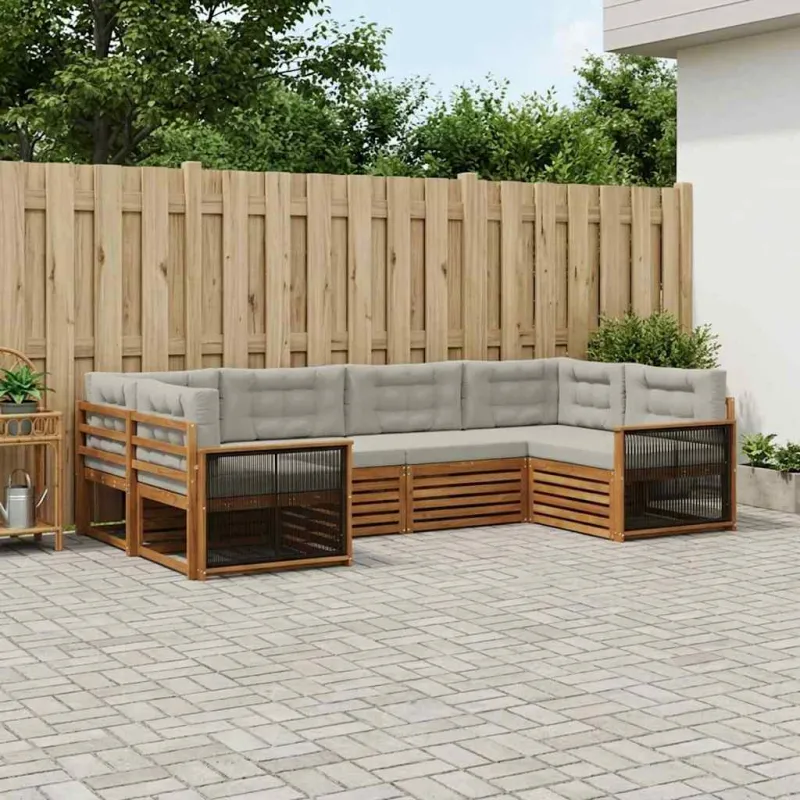 Lauko sofos komplektas 6 pcs Natūrali ir šviesiai pilka