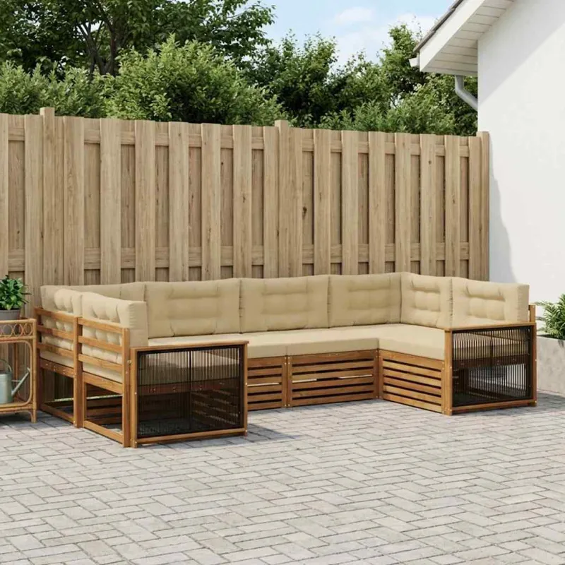 Lauko sofos komplektas su pagalve 6 pcs Natūralus ir bežinis