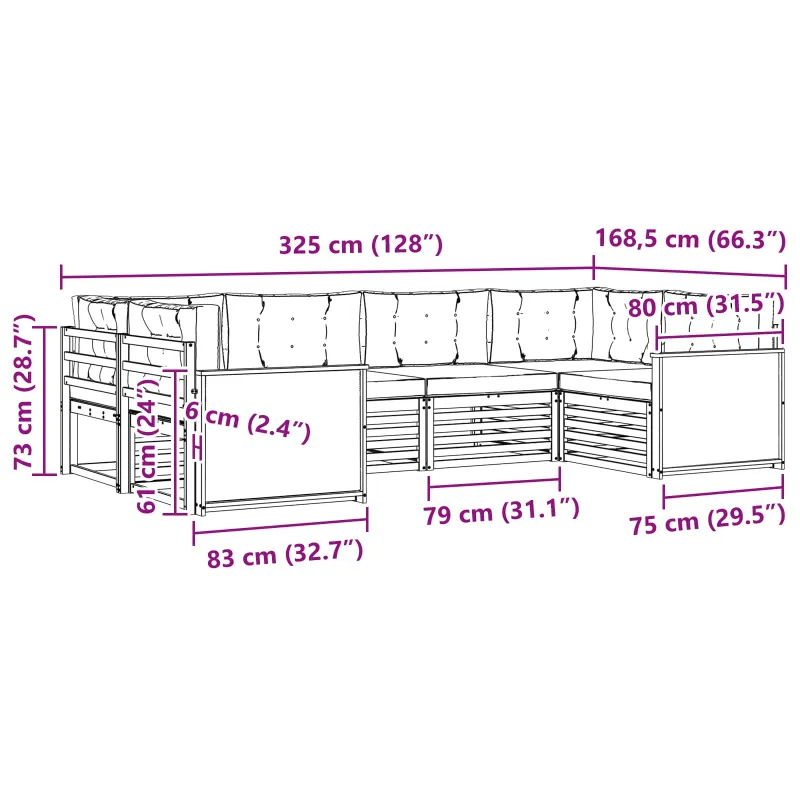 Lauko sofos komplektas 6 pcs Natūrali