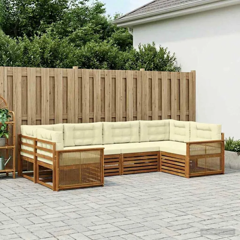 Lauko sofos komplektas su pagalve 6 pcs Natūralus ir grietinėlė
