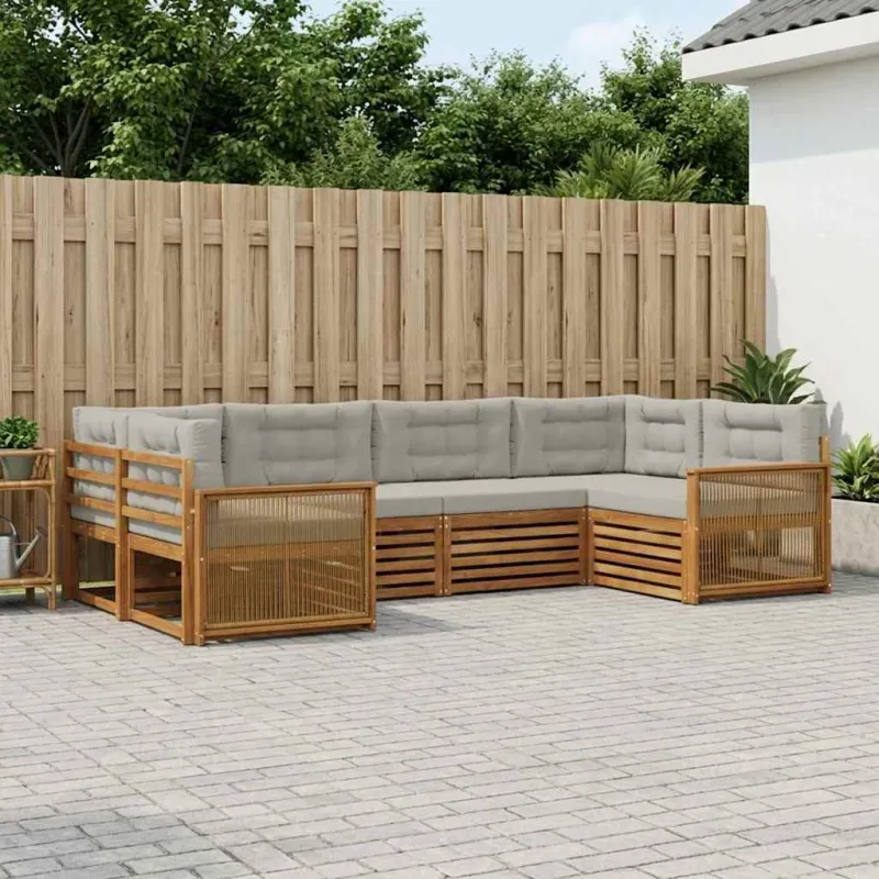 Lauko sofos komplektas 6 pcs Natūrali ir šviesiai pilka
