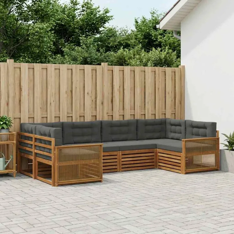 Lauko sofos komplektas su pagalve 6 pcs Natūralus ir antracitas