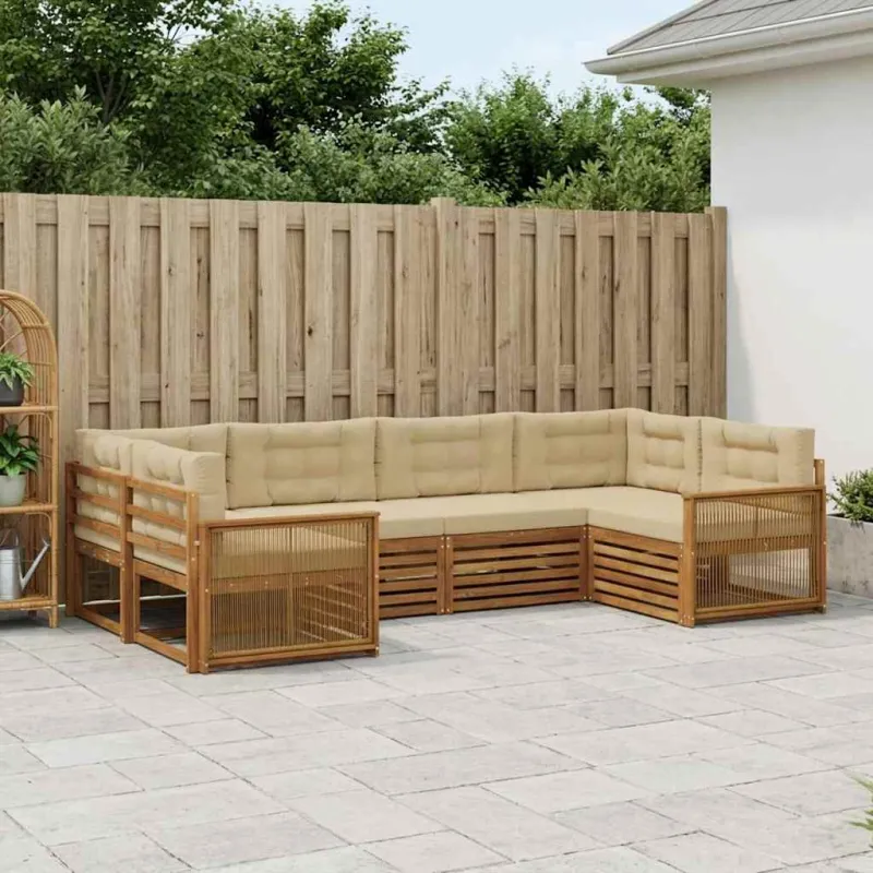Lauko sofos komplektas su pagalve 6 pcs Natūralus ir bežinis