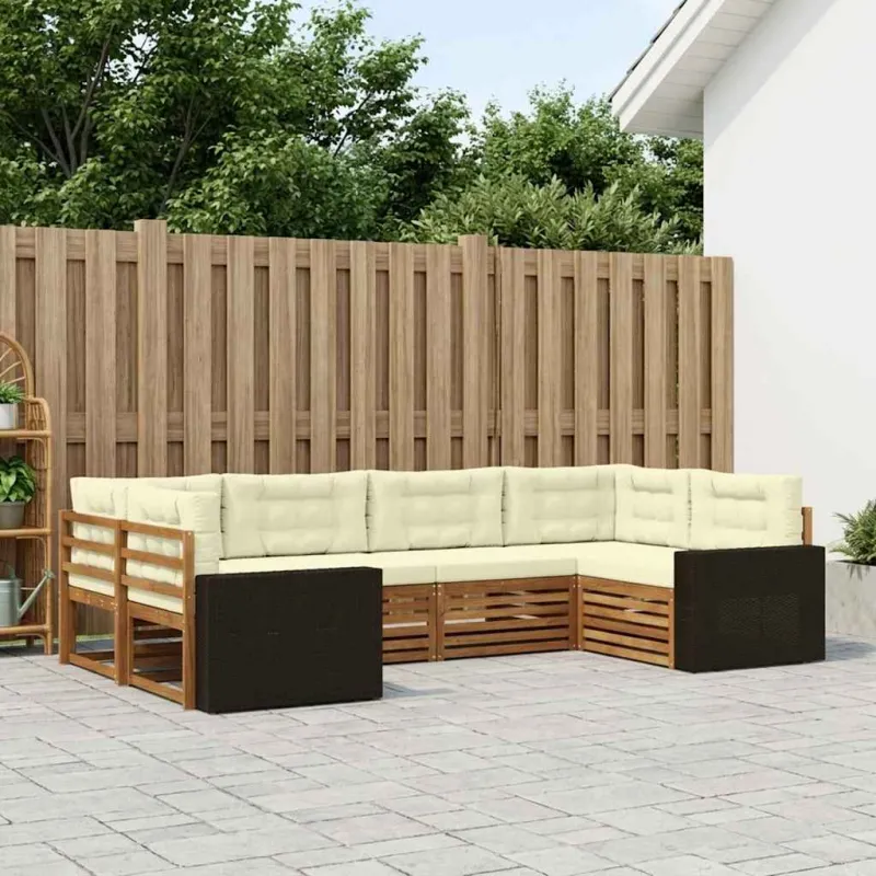 Lauko sofos komplektas su pagalve 6 pcs Natūralus ir grietinėlė