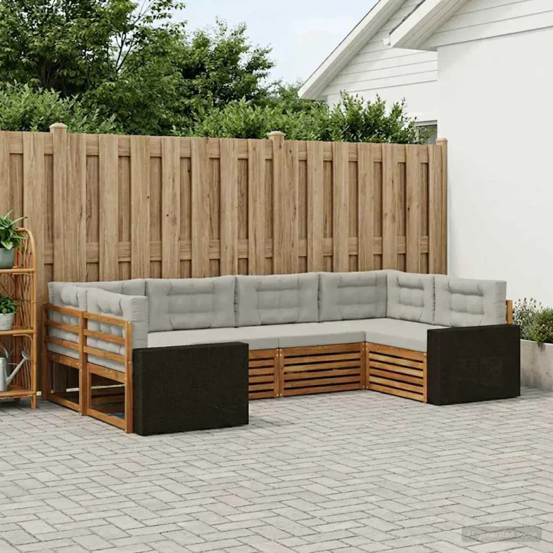Lauko sofos komplektas 6 pcs Natūrali ir šviesiai pilka