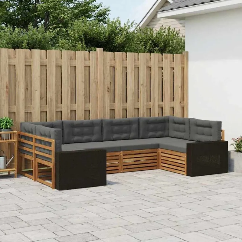 Lauko sofos komplektas su pagalve 6 pcs Natūralus ir antracitas