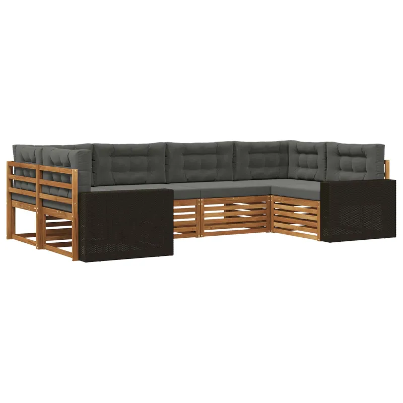 Lauko sofos komplektas su pagalve 6 pcs Natūralus ir antracitas