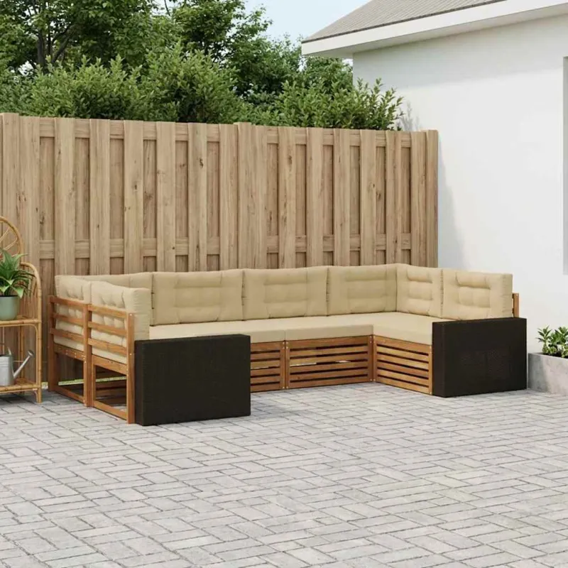 Lauko sofos komplektas su pagalve 6 pcs Natūralus ir bežinis