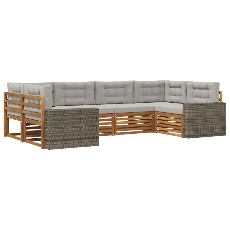 Lauko sofos komplektas 6 pcs Natūrali ir šviesiai pilka