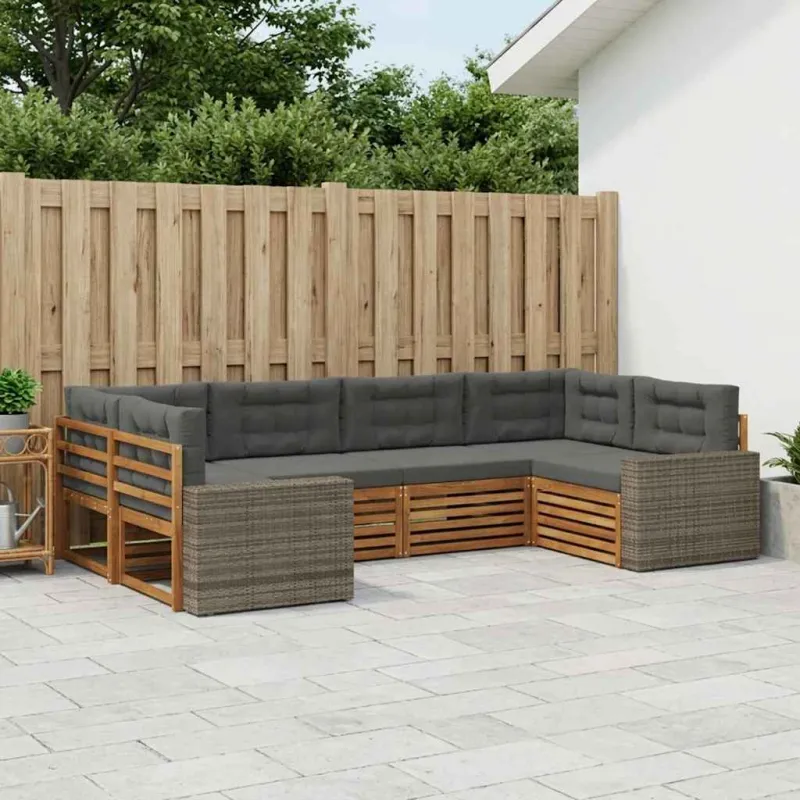 Lauko sofos komplektas su pagalve 6 pcs Natūralus ir antracitas