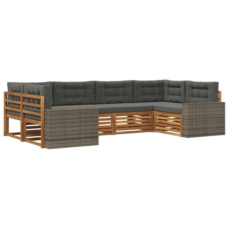 Lauko sofos komplektas su pagalve 6 pcs Natūralus ir antracitas