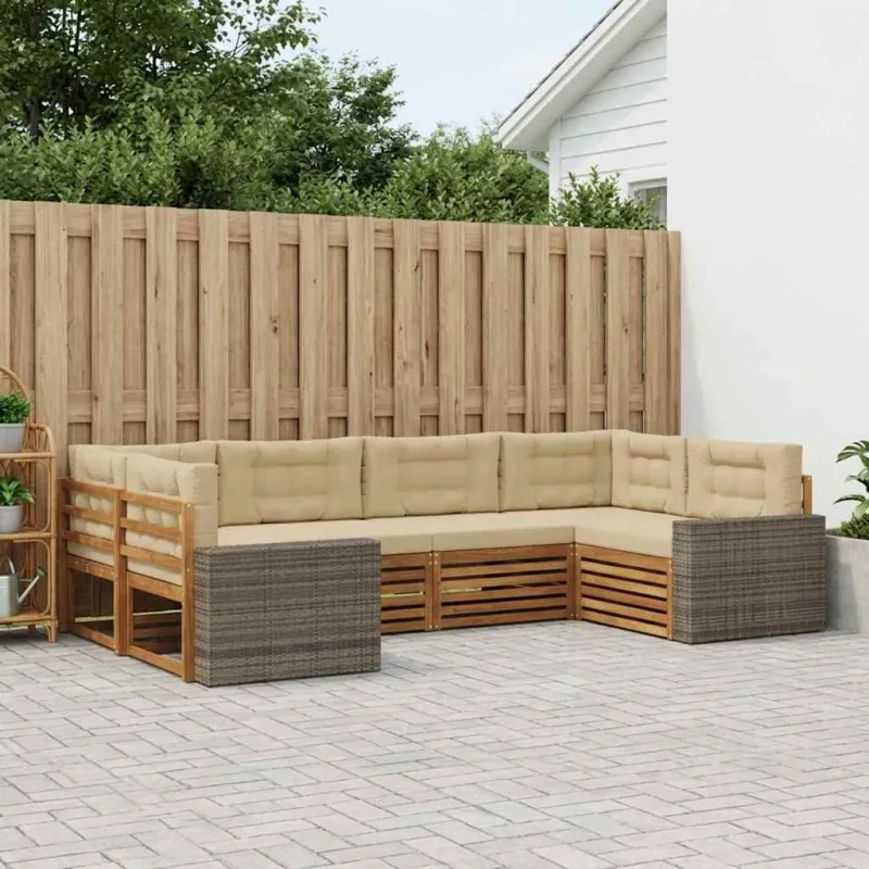 Lauko sofos komplektas su pagalve 6 pcs Natūralus ir bežinis