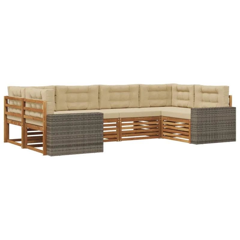 Lauko sofos komplektas su pagalve 6 pcs Natūralus ir bežinis