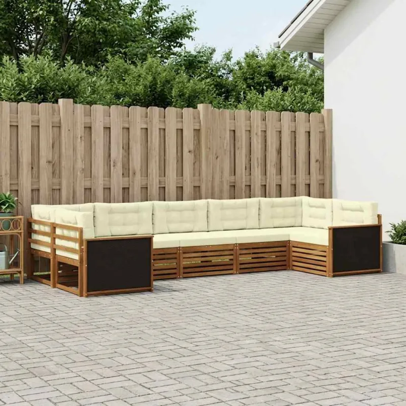 Lauko sofos komplektas su pagalve 7 pcs Natūralus ir grietinėlė