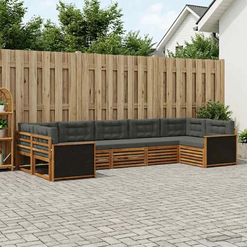 Lauko sofos komplektas su pagalve 7 pcs Natūralus ir antracitas