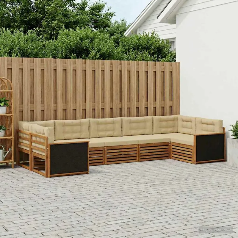 Lauko sofos komplektas su pagalve 7 pcs Natūralus ir bežinis