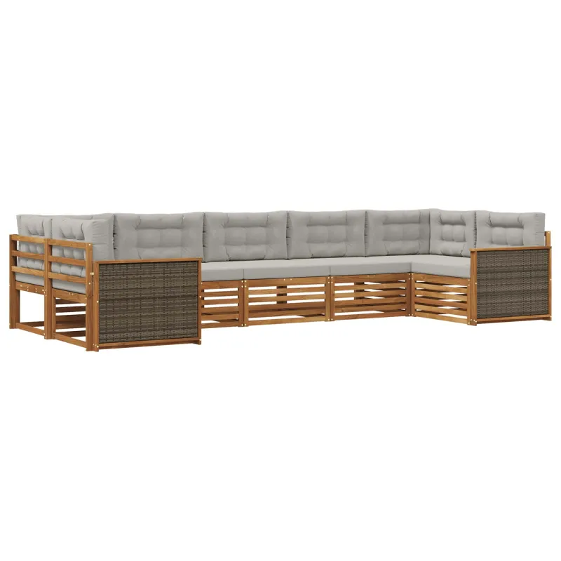 Lauko sofos komplektas 7 pcs Natūrali ir šviesiai pilka