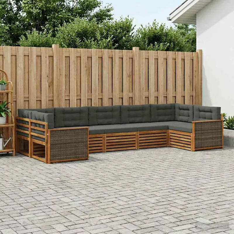Lauko sofos komplektas su pagalve 7 pcs Natūralus ir antracitas