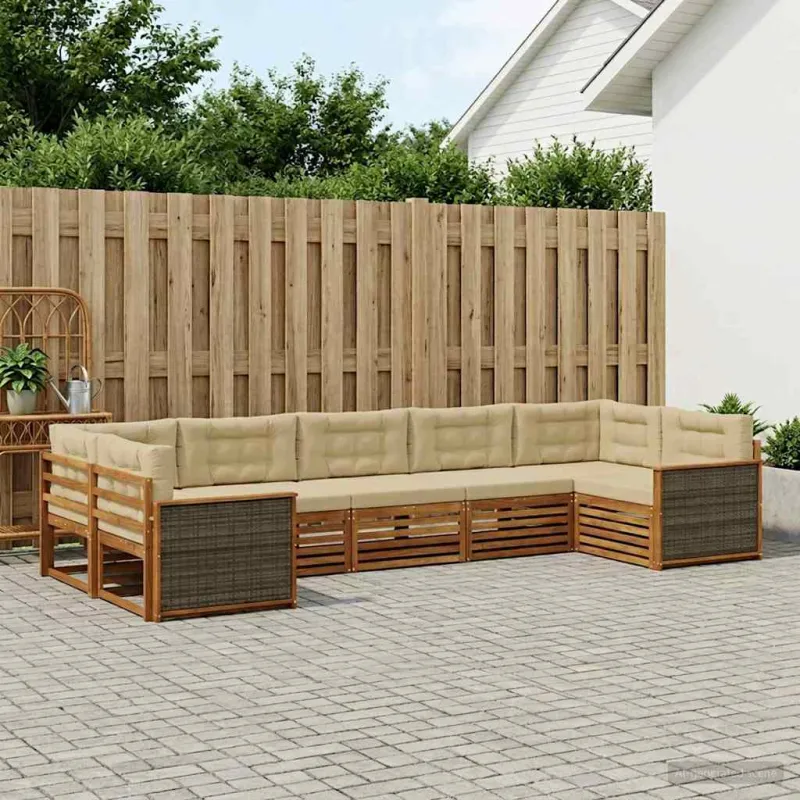 Lauko sofos komplektas su pagalve 7 pcs Natūralus ir bežinis
