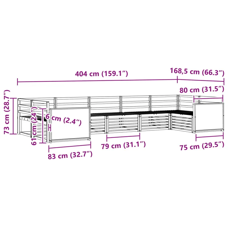 Lauko sofos komplektas 7 pcs Natūrali