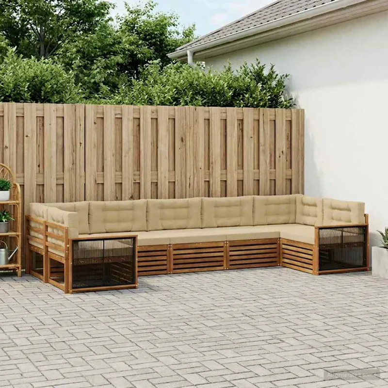 Lauko sofos komplektas su pagalve 7 pcs Natūralus ir bežinis