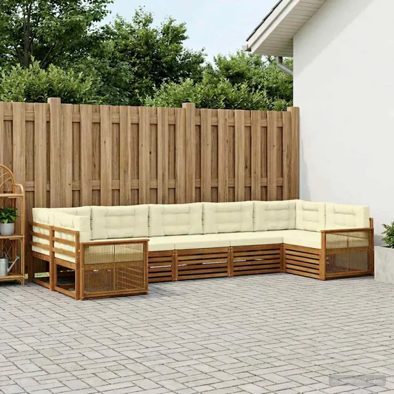 Lauko sofos komplektas su pagalve 7 pcs Natūralus ir grietinėlė