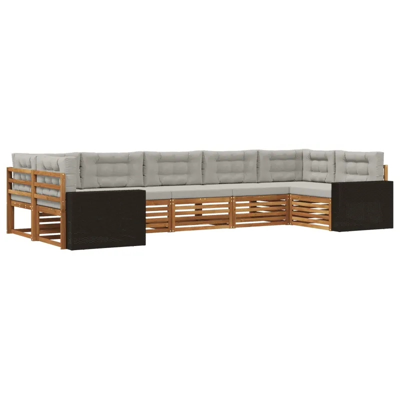 Lauko sofos komplektas 7 pcs Natūrali ir šviesiai pilka