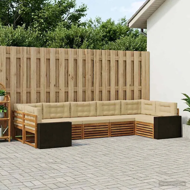 Lauko sofos komplektas 7 pcs Natūralus ir bežinis