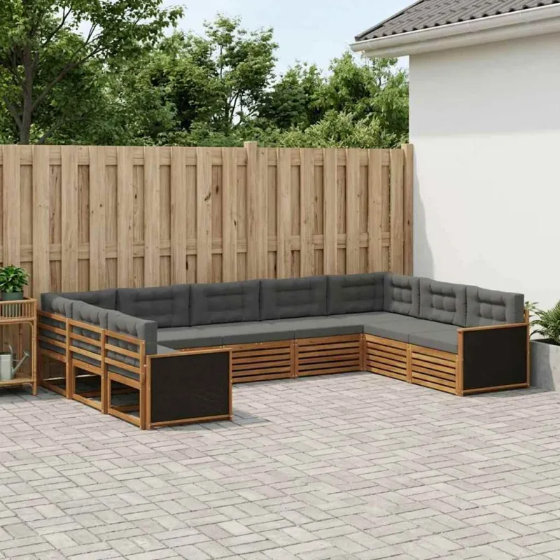 Lauko sofos komplektas su pagalve 9 pcs Natūralus ir antracitas