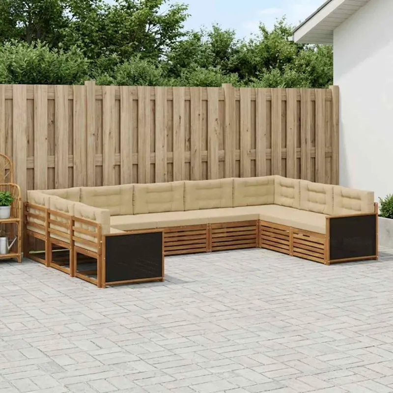 Lauko sofos komplektas su pagalve 9 pcs Natūralus ir bežinis