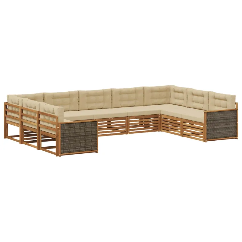 Lauko sofos komplektas su pagalve 9 pcs Natūralus ir bežinis