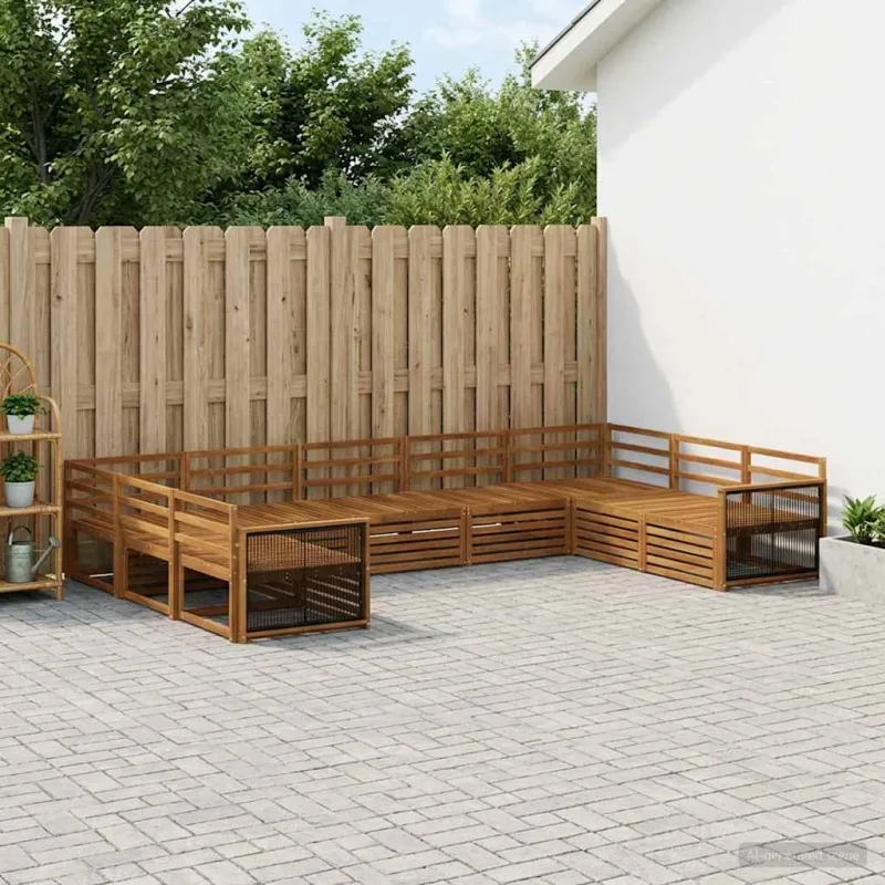 Lauko sofos komplektas 9 pcs Natūrali Kietos akacijos mediena