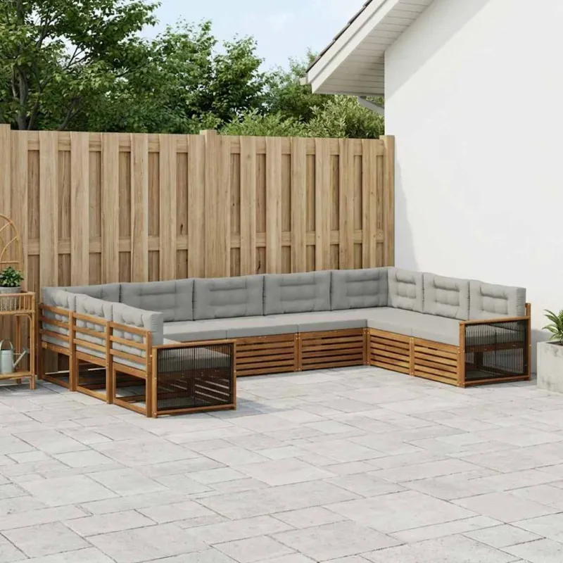Lauko sofos komplektas 9 pcs Natūrali ir šviesiai pilka