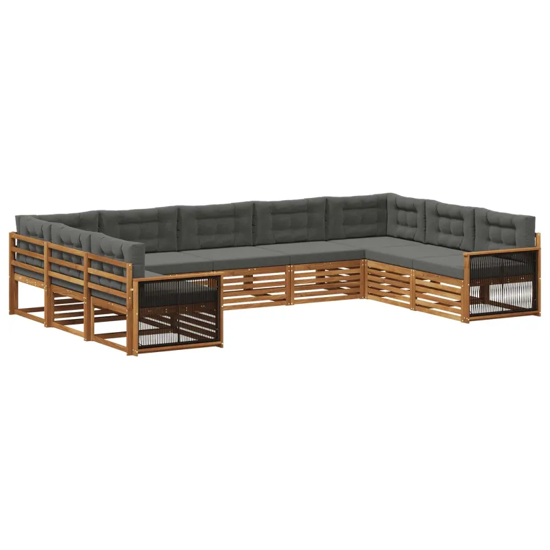 Lauko sofos komplektas su pagalve 9 pcs Natūralus ir antracitas
